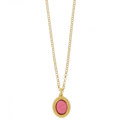 Collier argent 925/1000 doré et Oeil de chat rose perlé