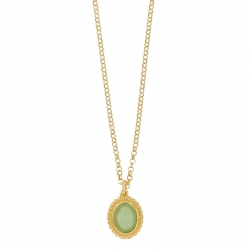 Collier argent 925/1000 doré et Oeil de chat vert clair perlé