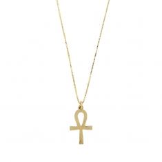 Collier argent 925/1000 doré orné d'une croix Ankh égyptienne