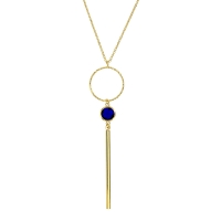 Collier argent 925/1000 doré orné d'une pierre synthétique bleu marine ajouré de forme ronde