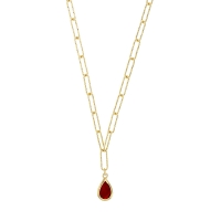 Collier argent 925/1000 doré orné d'une pierre synthétique rouge en forme de goutte