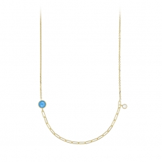 Collier argent 925/1000 doré orné de pierre facettée synthétique turquoise et d'oxyde de zirconium