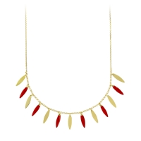 Collier argent 925/1000 doré pampilles avec émail rouge