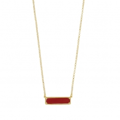 Collier argent 925/1000 rhodié avec rectangle en pierre synthétique imitation corail