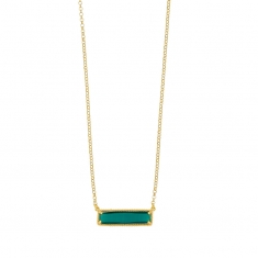 Collier argent 925/1000 rhodié avec rectangle en verre bleu
