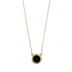 Collier argent 925/1000 rhodié avec rond en agate noire