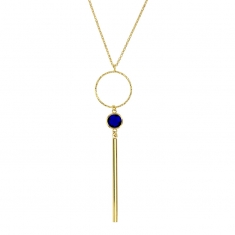 Collier argent 925/1000 rhodié orné d'une pierre synthétique bleu marine ajouré de forme ronde