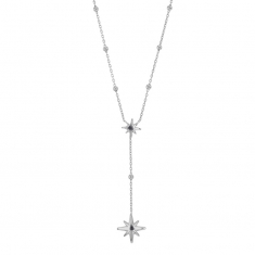 Collier argent 925/1000 rhodié orné de boules et étoiles façon chapelet
