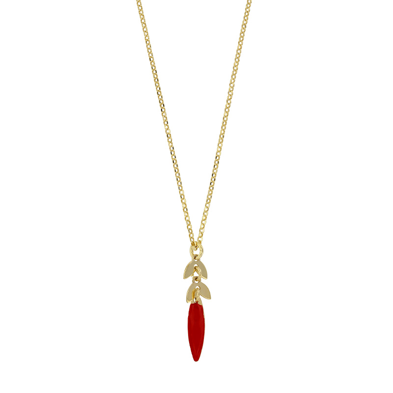 Collier argent 925/1000 doré avec émail rouge