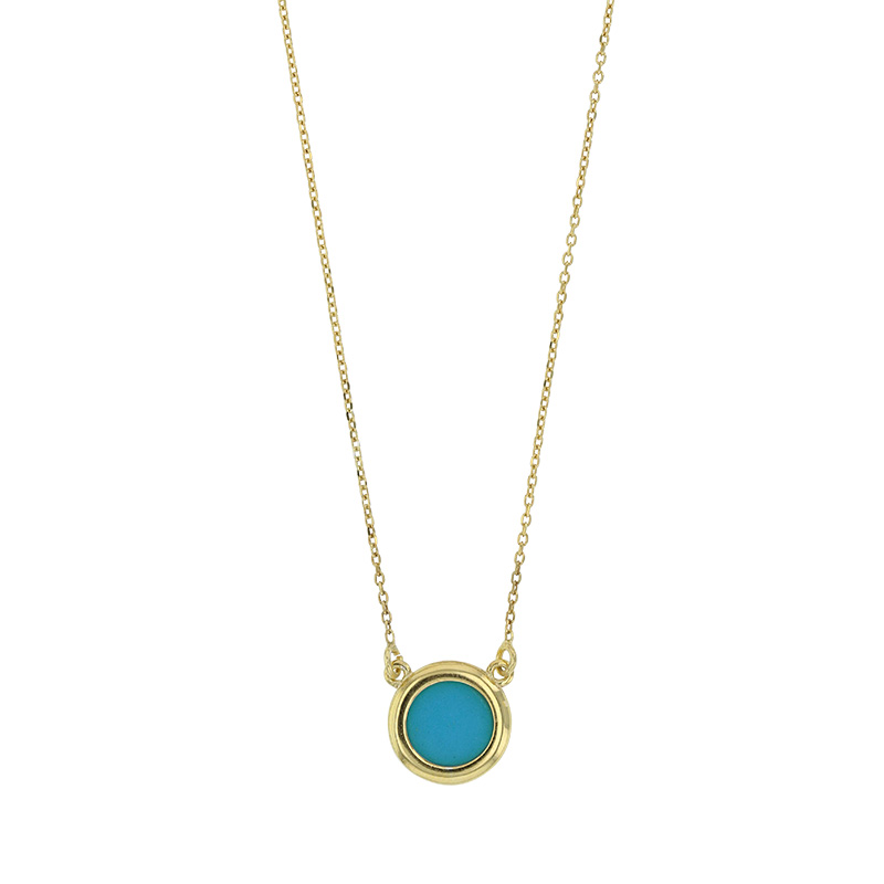 Collier argent 925/1000 doré chaîne fine orné d'un rond en turquoise reconstituée