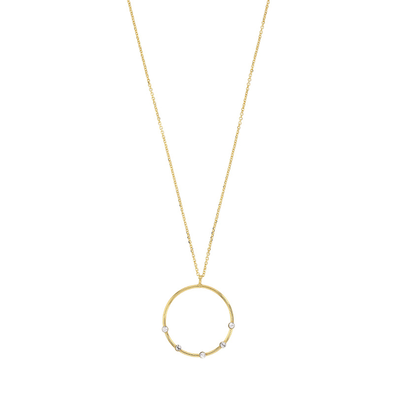 Collier argent 925/1000 doré diamanté avec cercle serti de 5 cristaux