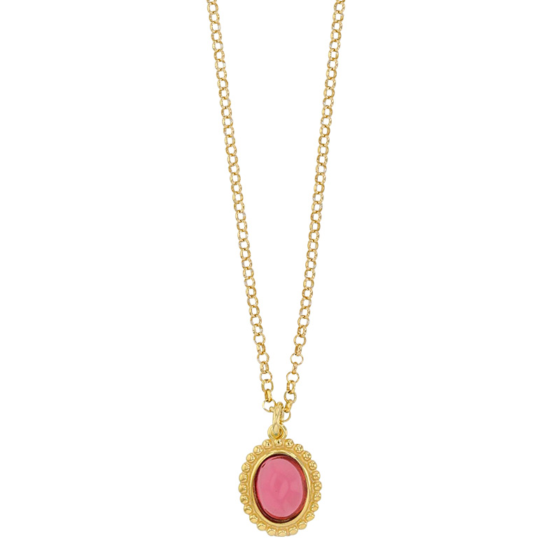 Collier argent 925/1000 doré et Oeil de chat rose perlé