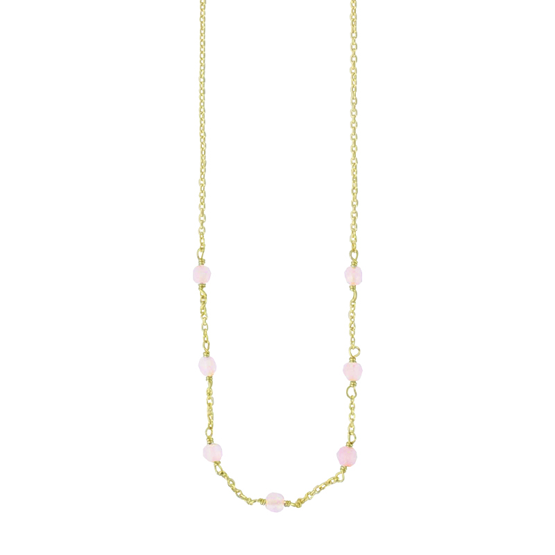 Collier argent 925/1000 doré 2 microns avec pierres rondes en Quartz rose