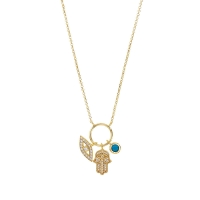 Collier argent doré - oeil Kahmsa - main de fatma - turquoise reconstituée