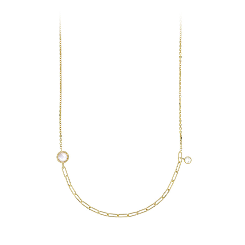 Collier argent 925/1000 doré orné d'agate facettée blanche et d'oxyde de zirconium