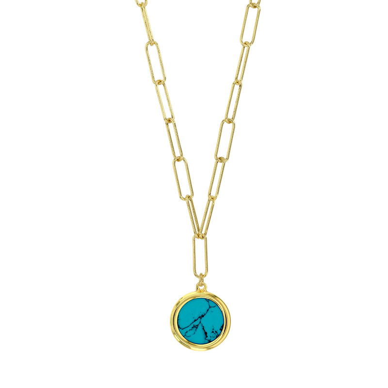 Collier argent 925/1000 doré orné d'un rond en turquoise reconstituée