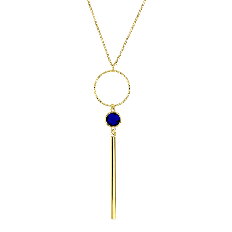 Collier argent 925/1000 doré orné d'une pierre synthétique bleu marine ajouré de forme ronde