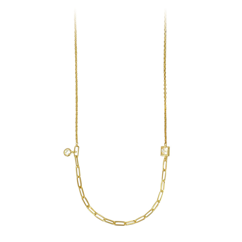 Collier argent 925/1000 doré orné de cristal et d'oxyde de zirconium