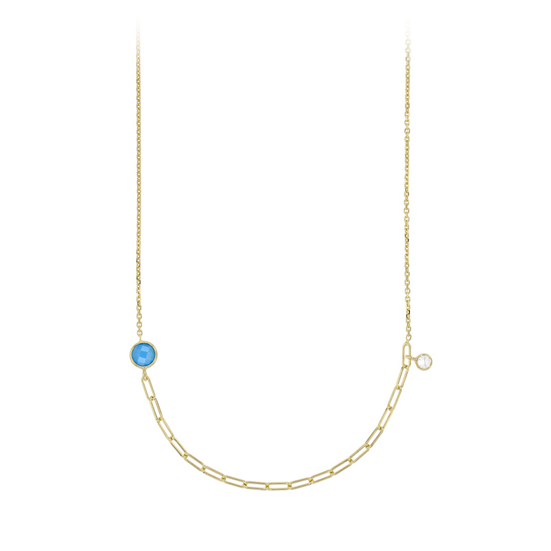 Collier argent 925/1000 doré orné de pierre facettée synthétique turquoise et d'oxyde de zirconium
