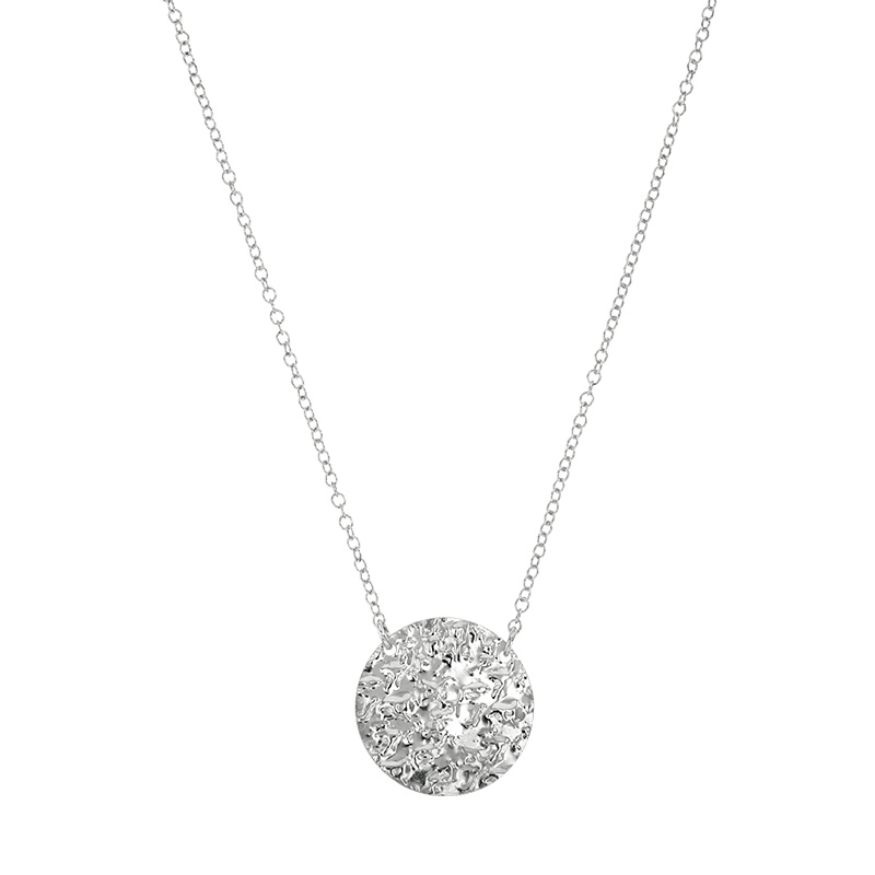 Collier argent 925/1000 platiné avec motif rond martelé