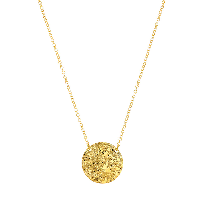 Collier argent 925/1000 platiné avec motif rond martelé