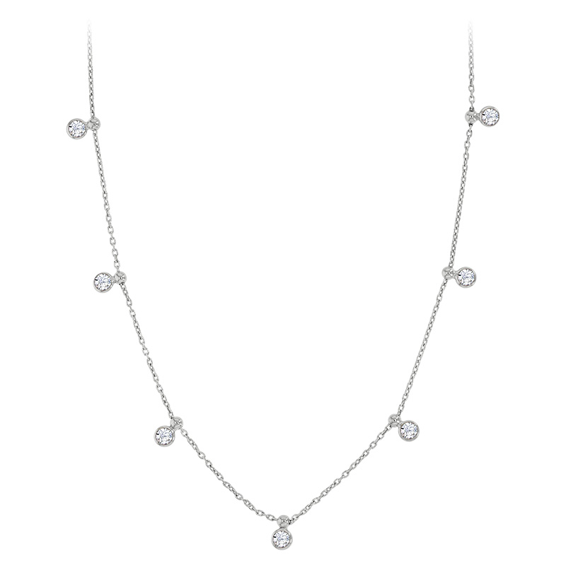 Collier argent 925/1000 platiné avec pampilles d'oxydes de zirconium