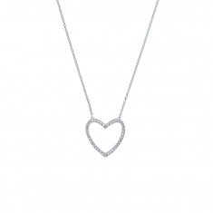 Collier argent rhodié 925/1000 et grand coeur avec oxydes de zirconium