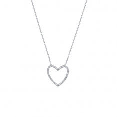 Collier argent rhodié 925/1000 et grand coeur avec oxydes de zirconium