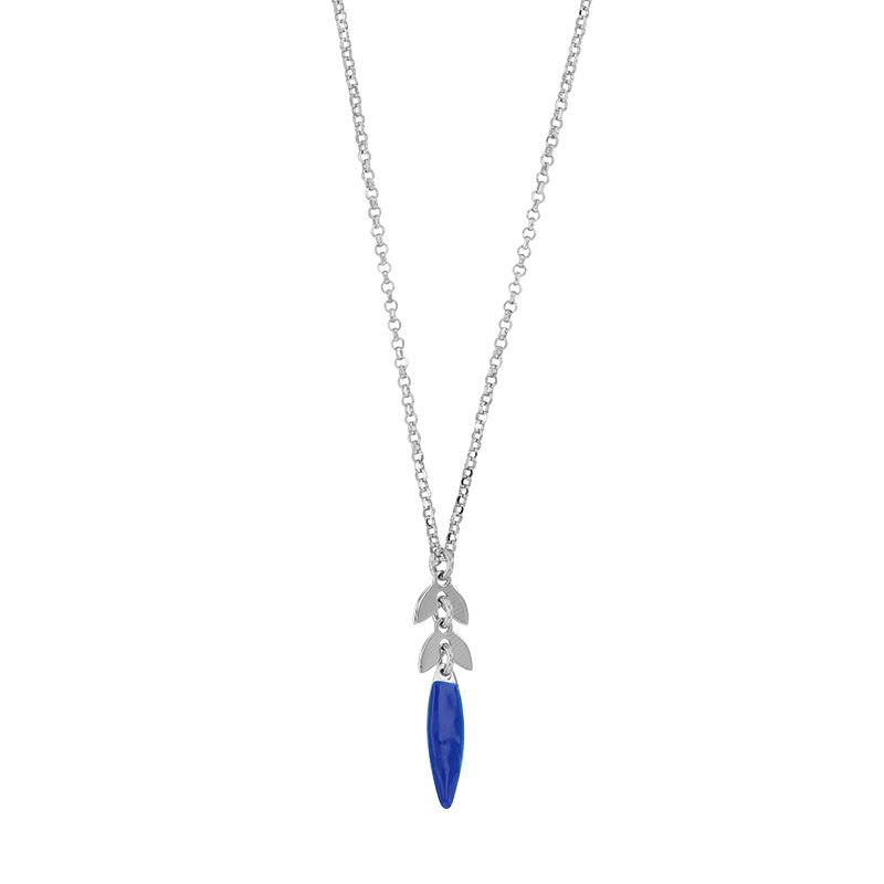 Collier argent 925/1000 rhodié avec émail bleu marine