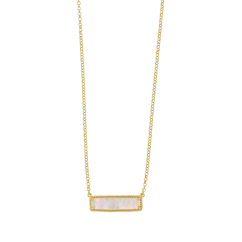 Collier argent 925/1000 rhodié avec rectangle en verre bleu