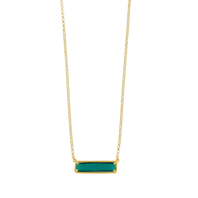 Collier argent 925/1000 rhodié avec rectangle en verre bleu