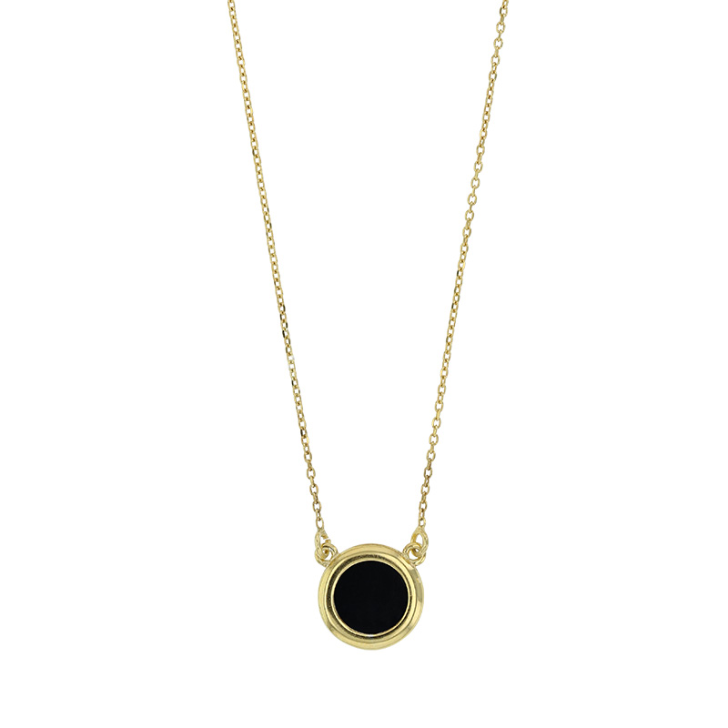 Collier argent 925/1000 rhodié avec rond en agate noire