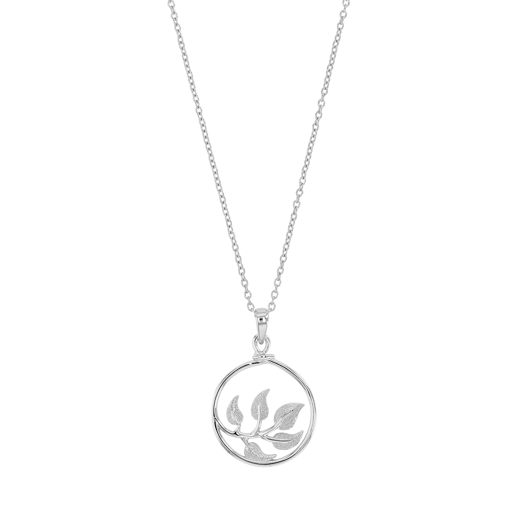 Collier argent rhodié 925/1000 cercle évidé avec des feuilles diamantées