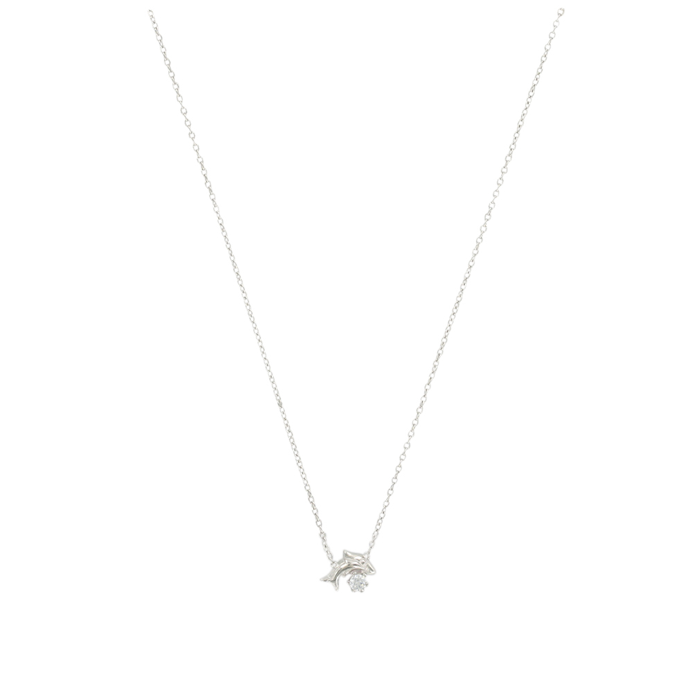 Collier argent 925/1000 rhodié dauphin avec un oxyde de zirconium blanc