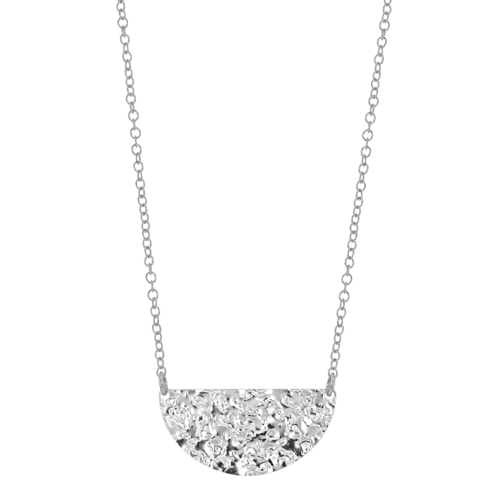 Collier argent 925/1000 rhodié - demi-lune martelée