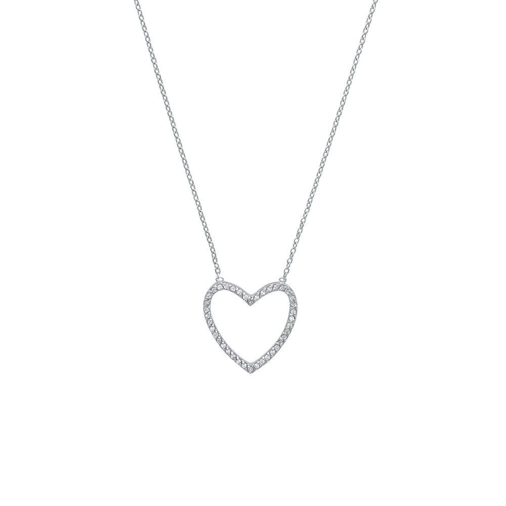 Collier argent rhodié 925/1000 et grand coeur avec oxydes de zirconium