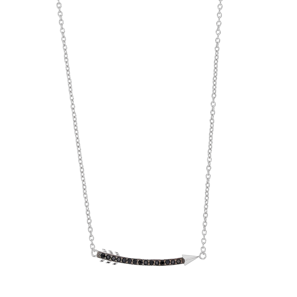 Collier argent 925/1000 rhodié et oxyde de zirconium noir - flèche