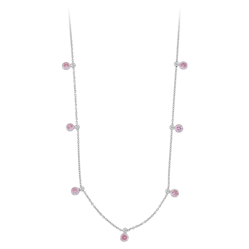 Collier argent 925/1000 rhodié LUNA pampilles orné d'oxydes de zirconium rose