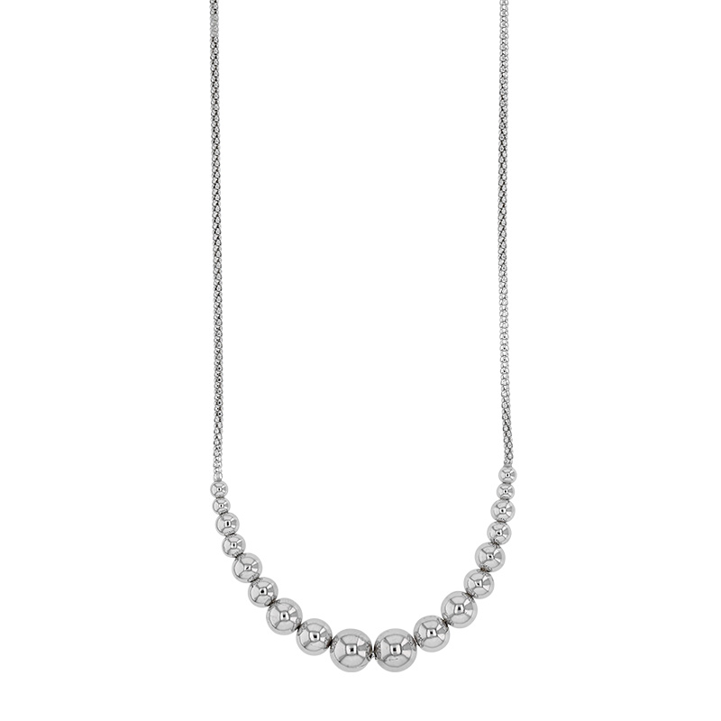 Collier argent rhodié 925/1000 orné de boules de diamètres différents