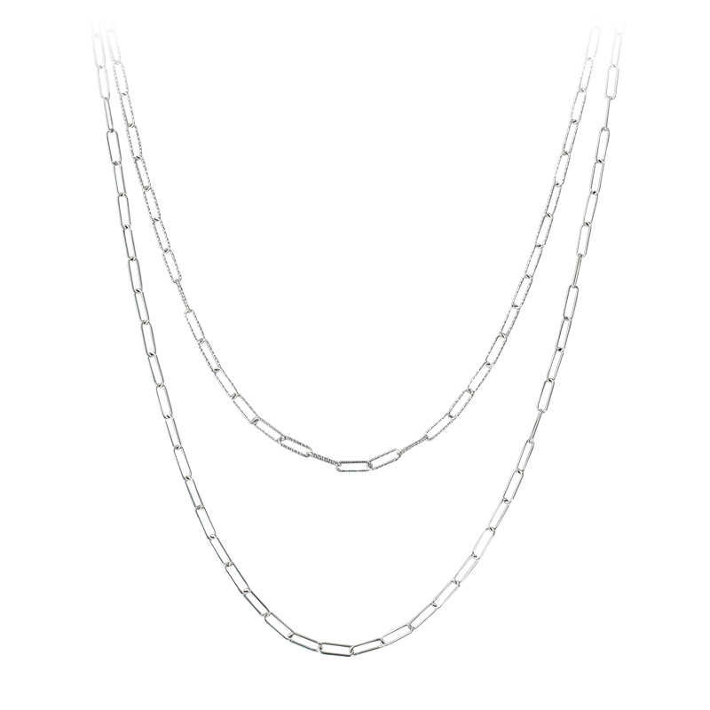 Collier argent 925/1000 rhodié 2 rangs dont un lisse et un diamanté