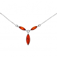 Collier avec 3 pierres d'ambre de forme ovale,  argent 925/1000