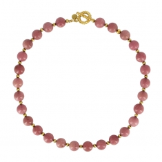 Collier avec boules en rhodonite et perles en acier doré 4mm