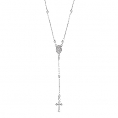 Collier avec boules lisses - croix - et médaille miraculeuse en Argent 925/1000 platiné