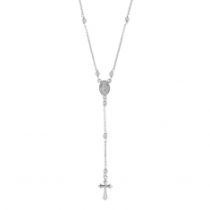 Collier avec boules lisses - croix - et médaille miraculeuse en Argent 925/1000 platiné