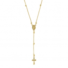 Collier avec boules lisses - croix - et médaille miraculeuse en Argent 925/1000 platiné