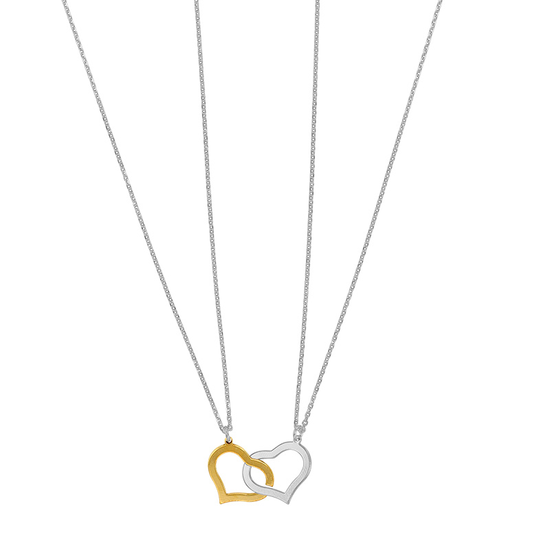 Collier avec c¶ur séparable bicolore et 2 chaînes, en argent 925/1000 rhodié et argent 925/1000 doré
