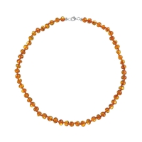 Collier avec des perles d'ambre rondes cognac, fermoir en argent 925/1000