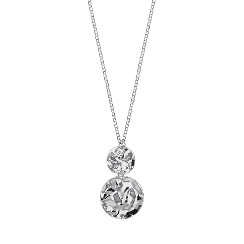 Collier avec 2 disques effet martelé argent rhodié 925/1000