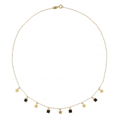 Collier avec étoiles et oxydes bleu saphir de forme carrée, Or 750/1000