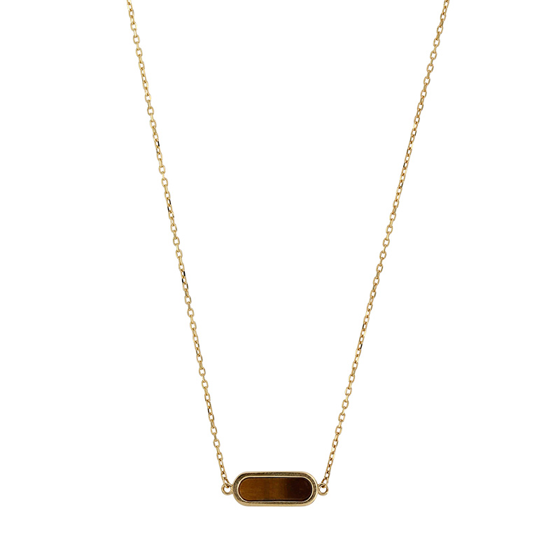 Collier avec oeil de tigre ovale, Or 375/1000